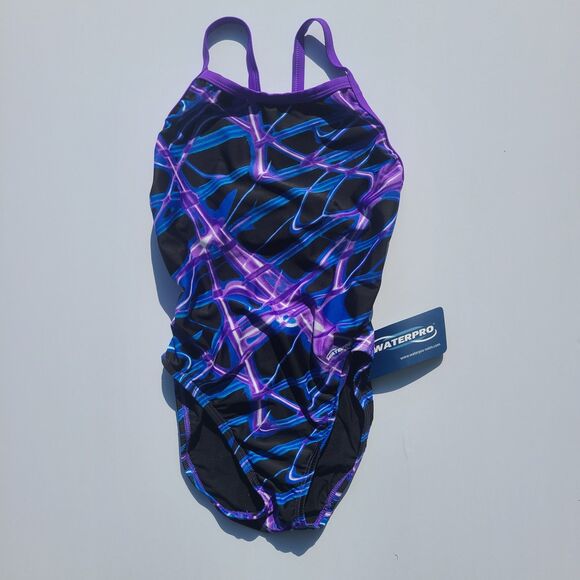 Waterpro Lightning Thin Strap Violet Purple One Piece Swimsuit Size 32 - Picture 1 of 5